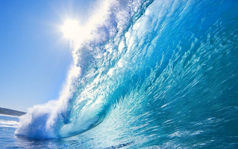 Large Ocean Wave — Blue, Dramatic, Afternoon, Photograph, Sun