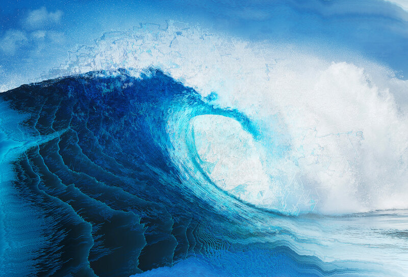 Large Ocean Wave — Blue, Dramatic, Digital Art, Sky
