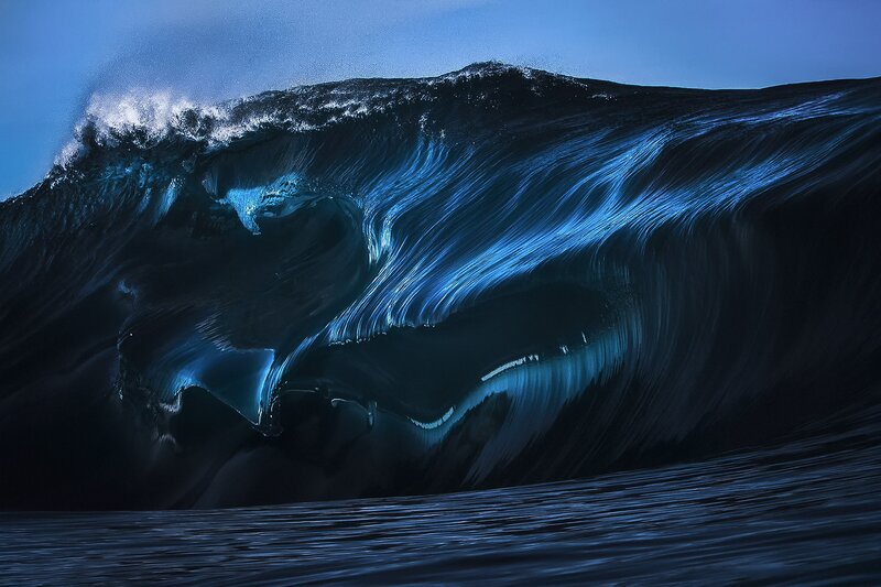 Large Ocean Wave — Blue, Dramatic, Night, Photograph