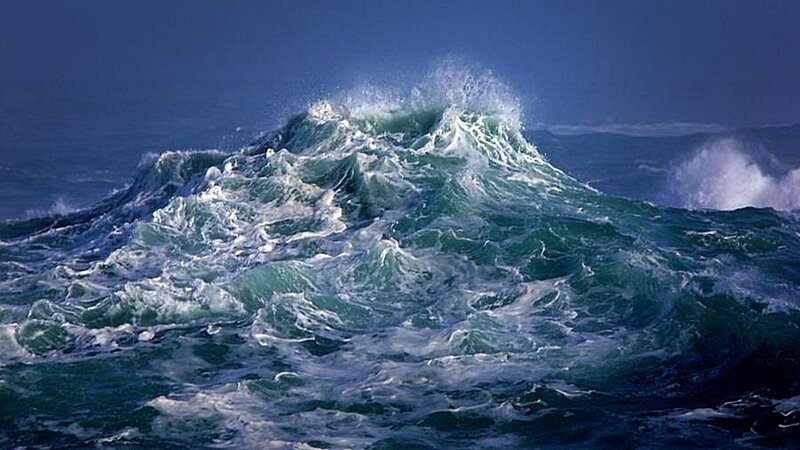 Large Ocean Wave — Blue, Dramatic, Photograph, Sea, Sky, Foam, Green