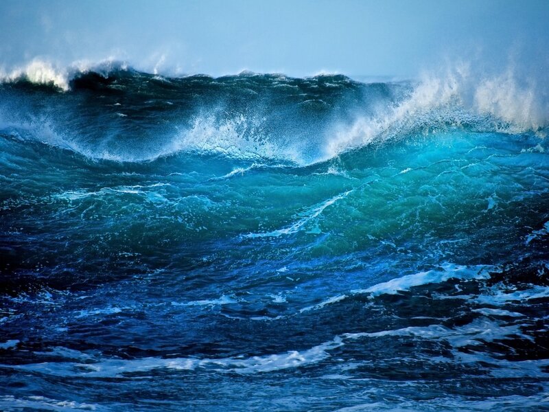 Large Ocean Wave — Blue, Dramatic, Photograph, Sea, Sky, Foam