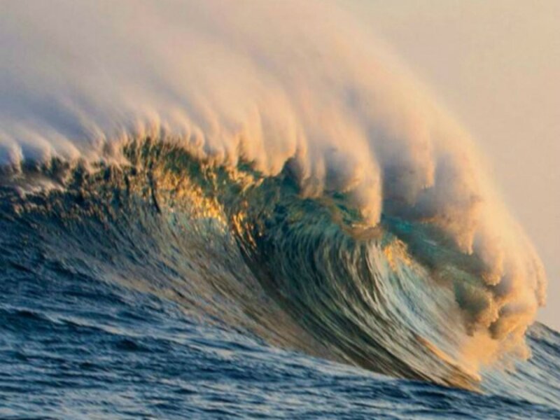 Large Ocean Wave — Blue, Dramatic, Sunset, Photograph, Sky