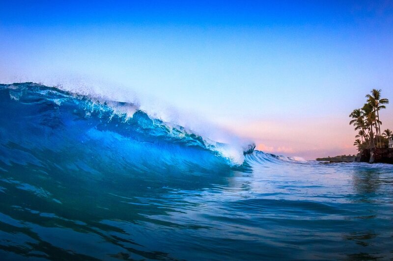 Large Ocean Wave — Blue, Dramatic, Sunset, Photograph