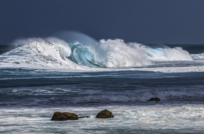 Large Ocean Wave Crashing — Blue, Dramatic, Afternoon