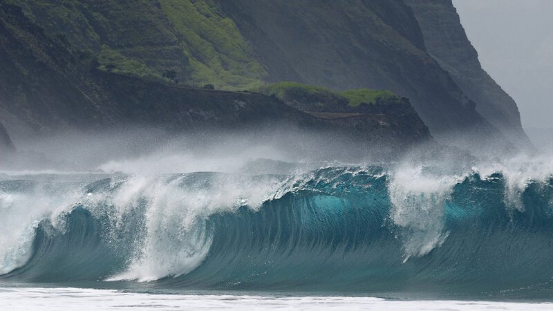 Large Ocean Wave Crashing — Blue, Dramatic, Photograph