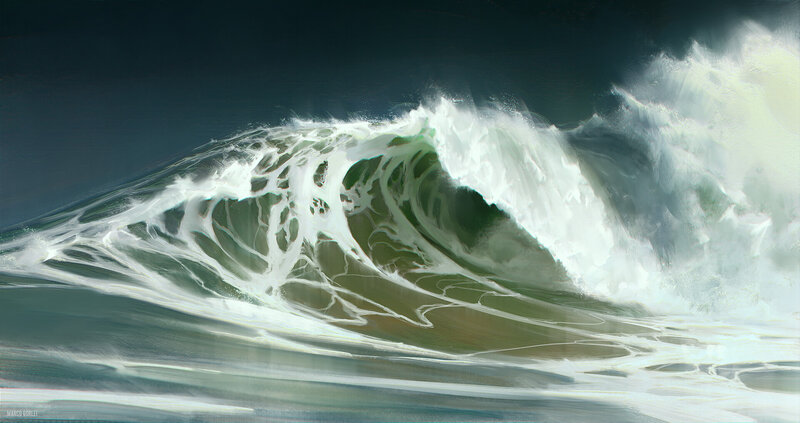Large Ocean Wave — Green, Dramatic, Digital Art
