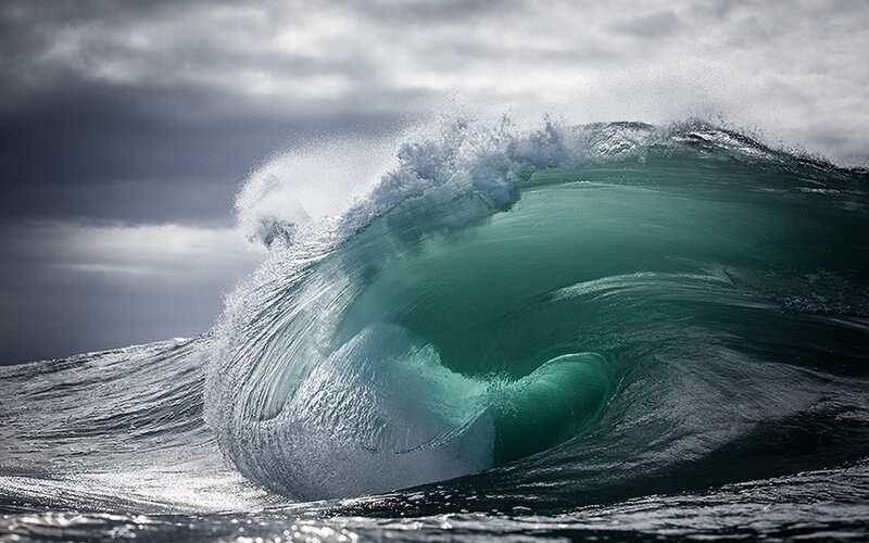Large Ocean Wave — Green, Dramatic, Photograph, Sky, Clouds
