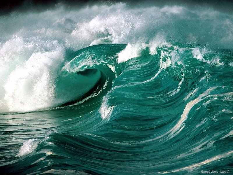 Large Ocean Wave — Teal, Dramatic, Photograph, Sea, Foam, White