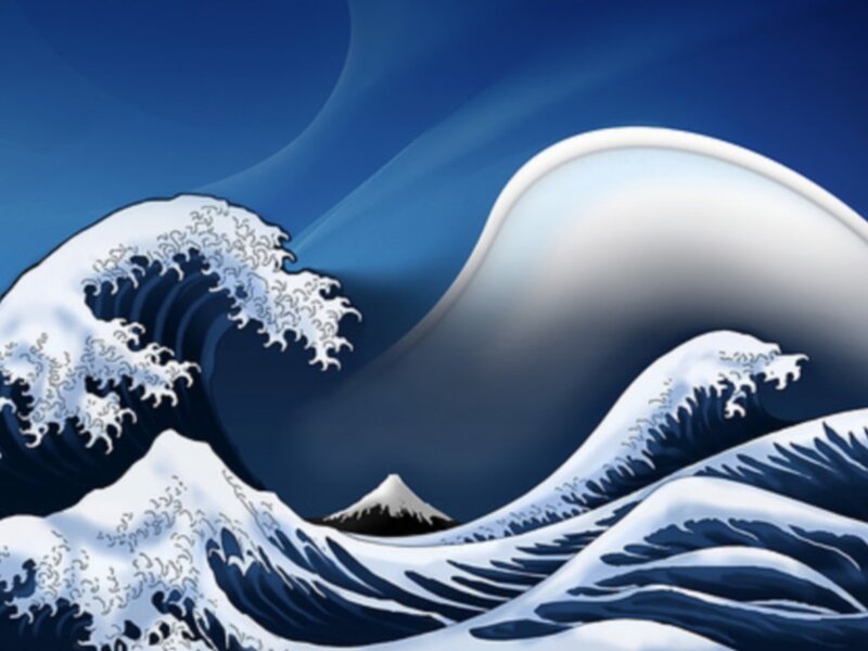 Large Ocean Waves — Blue, Dramatic, Painting