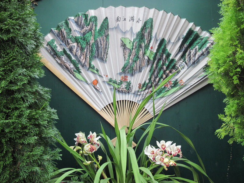 Large Painted Fan with Orchids