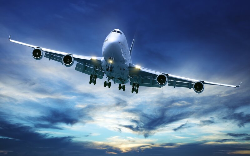 Large Passenger Airplane — Blue, Dramatic, Sunset, Photograph