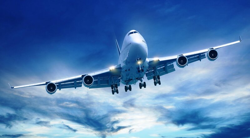 Large Passenger Airplane — Blue, Dramatic