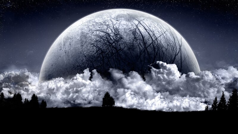 Large Planet Above Clouds — Black, Dramatic