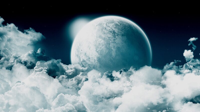 Large Planet Above Clouds — Blue, Dramatic