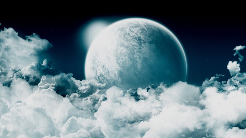 Large Planet Above Clouds — Blue