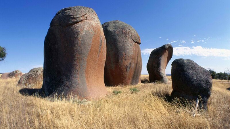 Large rock formations in a field