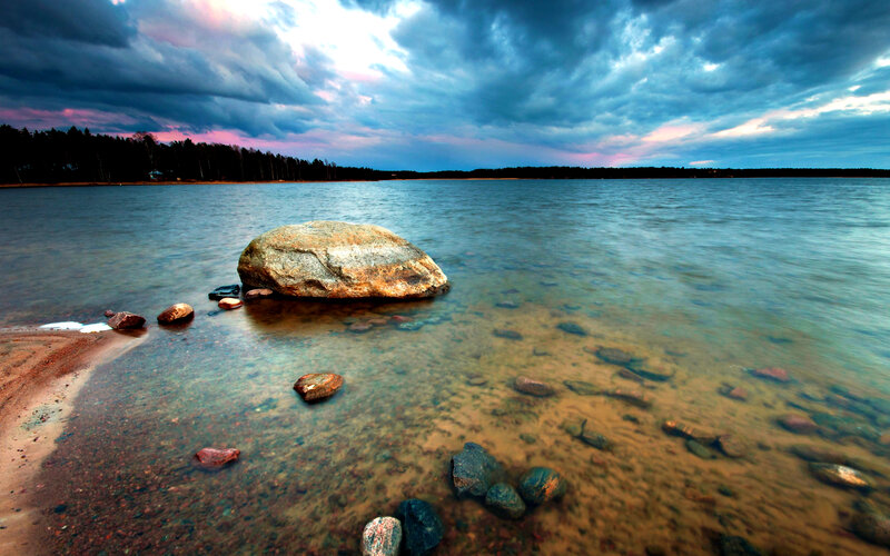 Large Rock in Lake — Blue, Dramatic