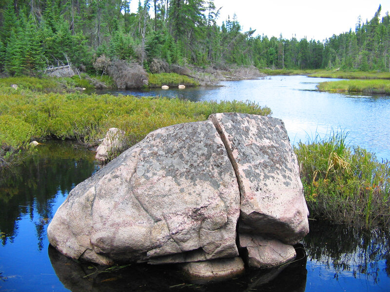 Large Rock in Lake — Blue