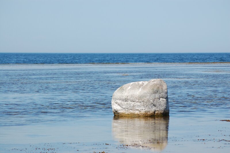 Large Rock in Shallow Water — Blue