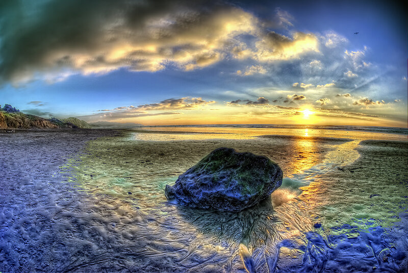 Large Rock on Beach — Blue