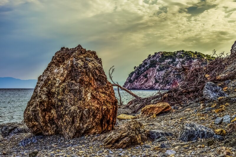 Large Rock on Beach — Brown, Dramatic