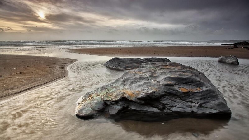 Large Rock on Beach — Gray, Dramatic