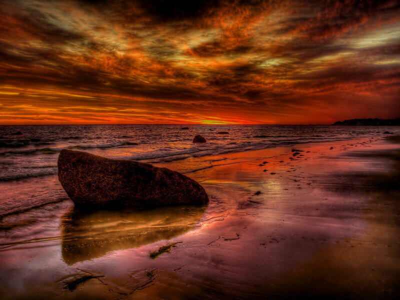 Large Rock on Beach — Orange, Dramatic