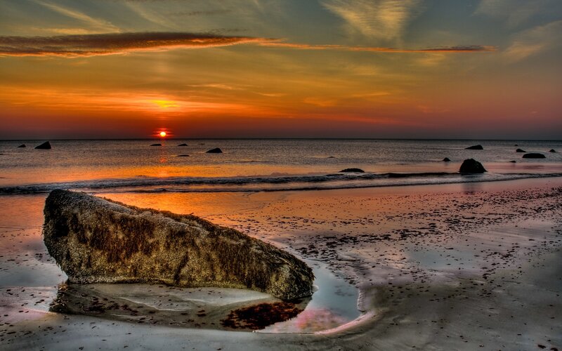 Large Rock on Beach — Orange