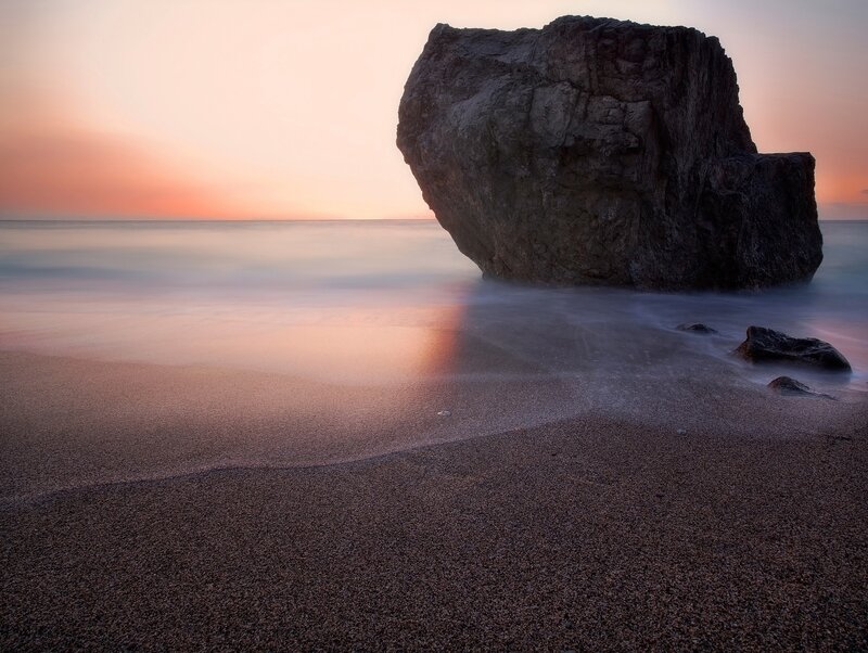 Large Rock on Beach — Pink, Serene