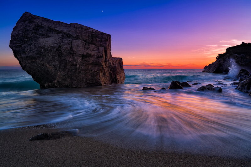 Large Rock on Beach — Purple, Serene
