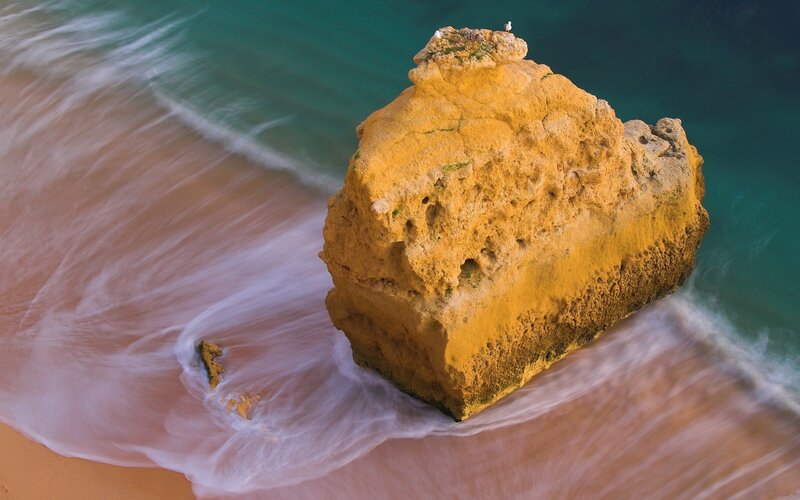 Large Rock on Beach — Yellow, Serene