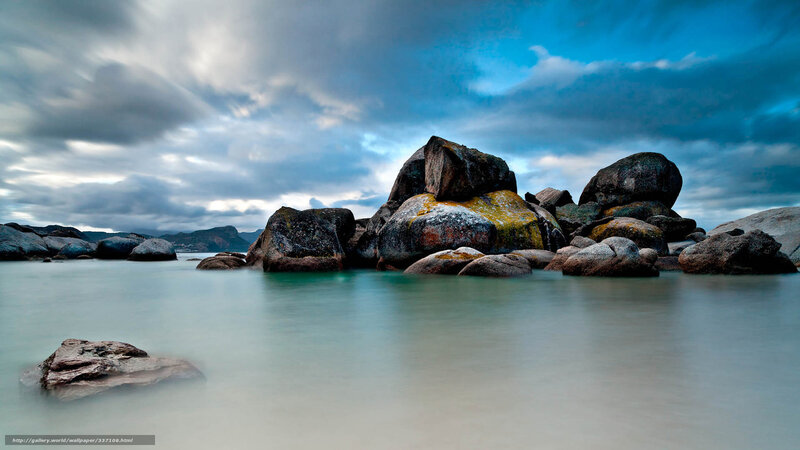 Large Rocks in Calm Water — Blue, Dramatic, Afternoon, Photograph