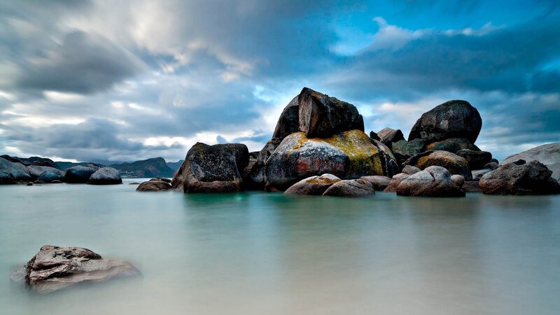 Large Rocks in Calm Water — Blue, Dramatic, Afternoon