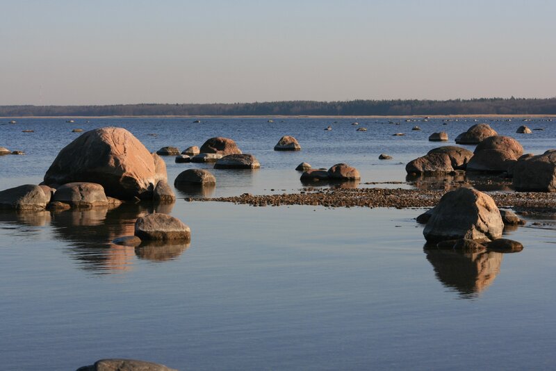 Large Rocks in Calm Water — Blue, Serene