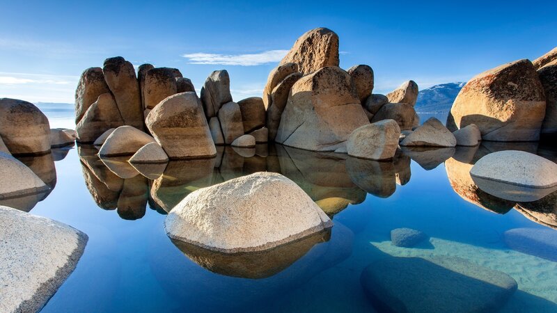 Large Rocks in Lake — Blue, Serene, Afternoon, Photograph