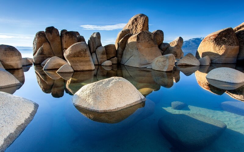 Large Rocks in Lake — Blue, Serene, Afternoon