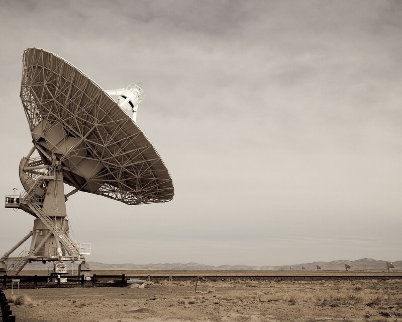 Large Satellite Dish — Gray, Dramatic, Afternoon, Photograph, Desert, Sky