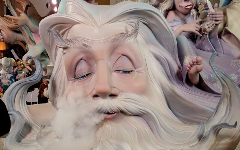 large sculpture of a bearded man