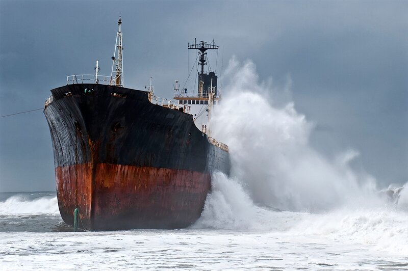 Large Ship in Rough Sea