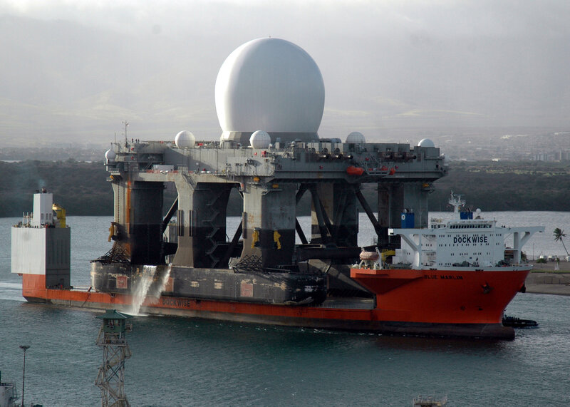 Large ship with radar dome