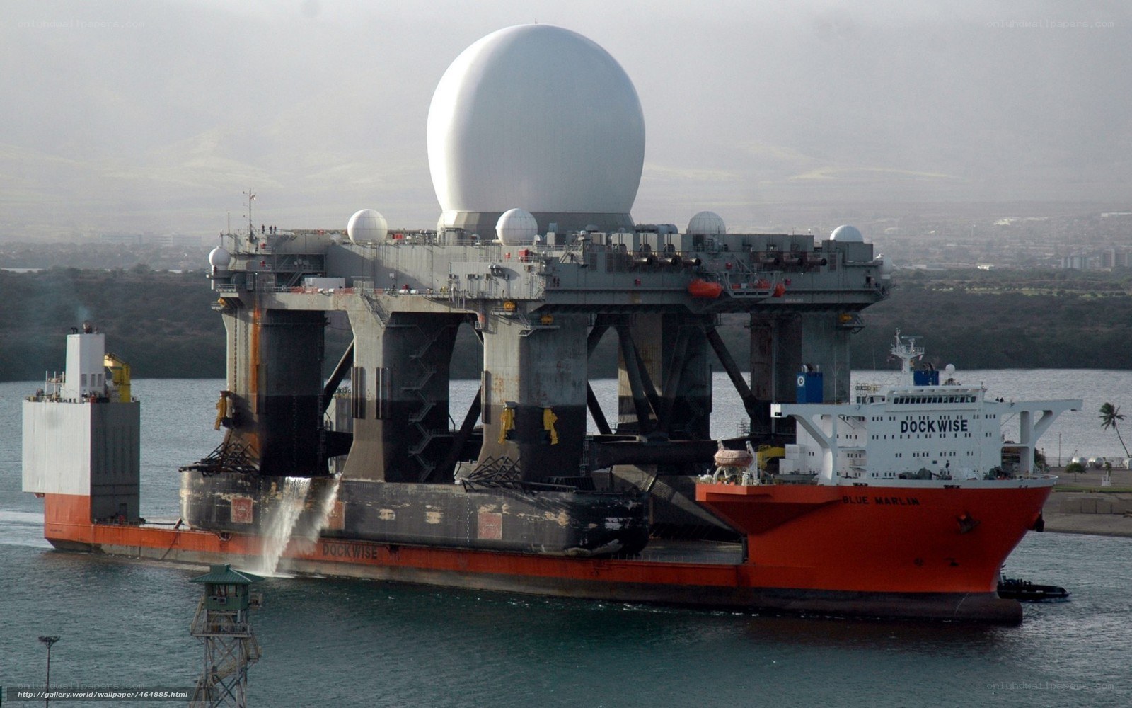 Large ship with radar dome