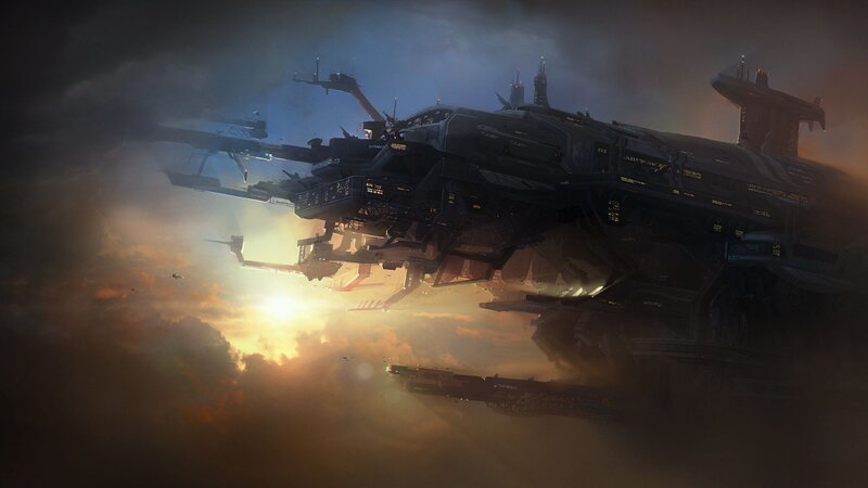 Large Spaceship in Clouds