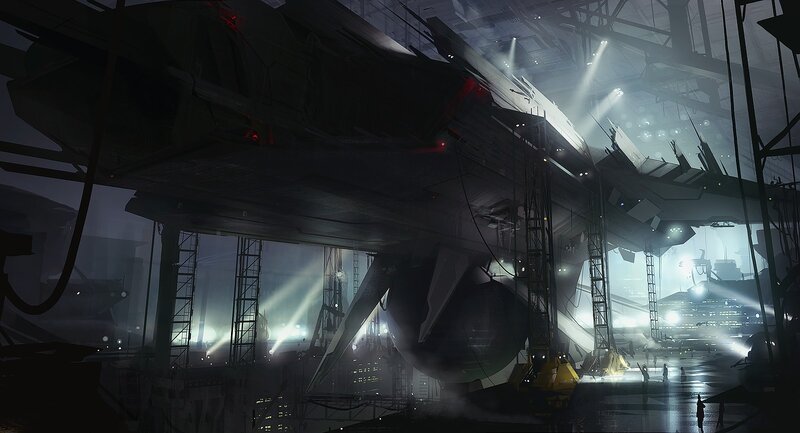 Large Spaceship in Hangar — Black