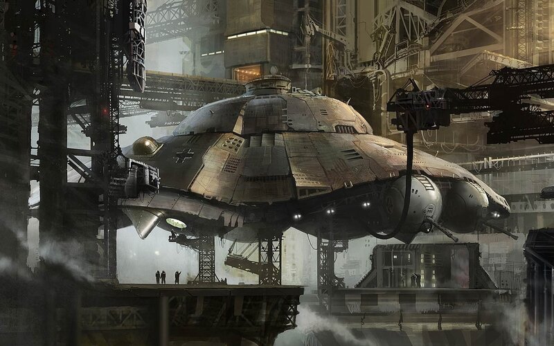 Large Spaceship in Hangar — Gray, Dramatic
