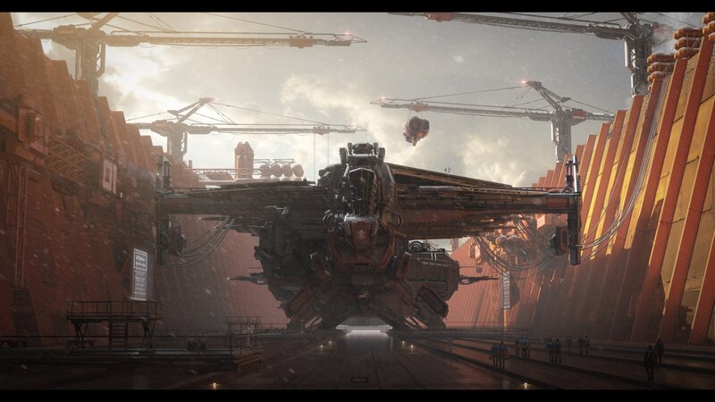 Large Spaceship in Hangar — Orange