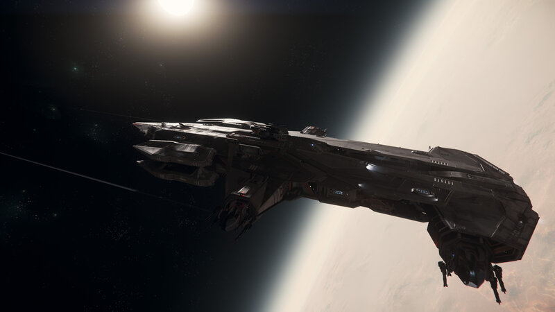 Large Spaceship in Orbit — Black, Dramatic