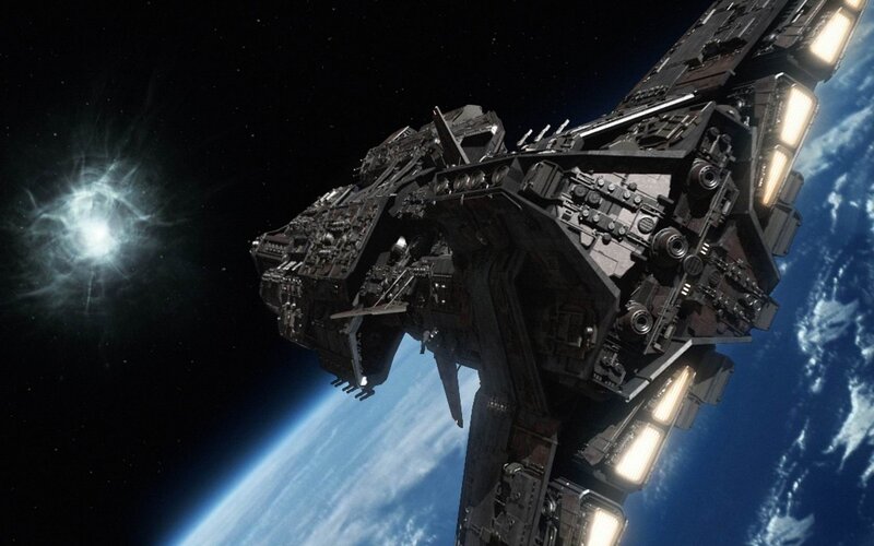 Large Spaceship in Orbit — Blue, Dramatic, 3d Render