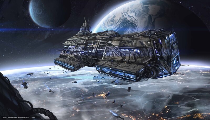 Large Spaceship in Orbit — Blue