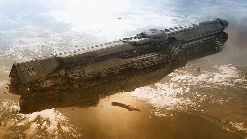 Large Spaceship in Orbit — Brown