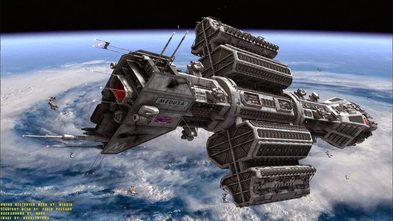 Large Spaceship in Orbit — Gray, Dramatic, Digital Art, Planet, Spacecraft